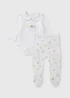 Baby White Born In Bodysuit & Legging Set (Newborn-3mths) - First Size Image 1