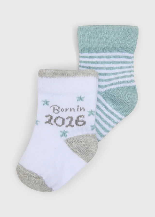 2 Pack Baby White Born In 2026 Socks (Newborn-6mths)