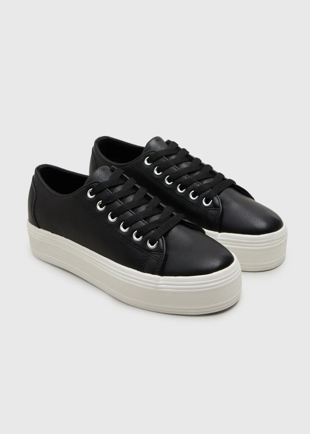 Black Lace Up Platform Trainers - Size 3 Image 1