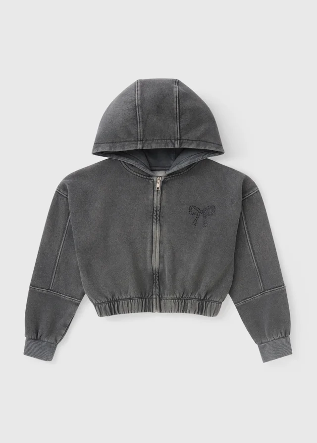Girls Grey Acid Wash Zip Up Hoodie (7-15yrs)