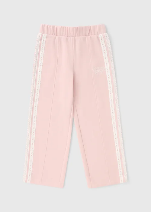 Girls Pink Tapered Wide Leg Jogging Bottoms (7-15yrs) - Age 7 Years Image 1