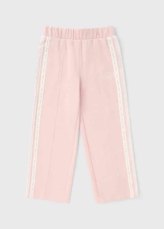 Girls Pink Tapered Wide Leg Jogging Bottoms (7-15yrs)