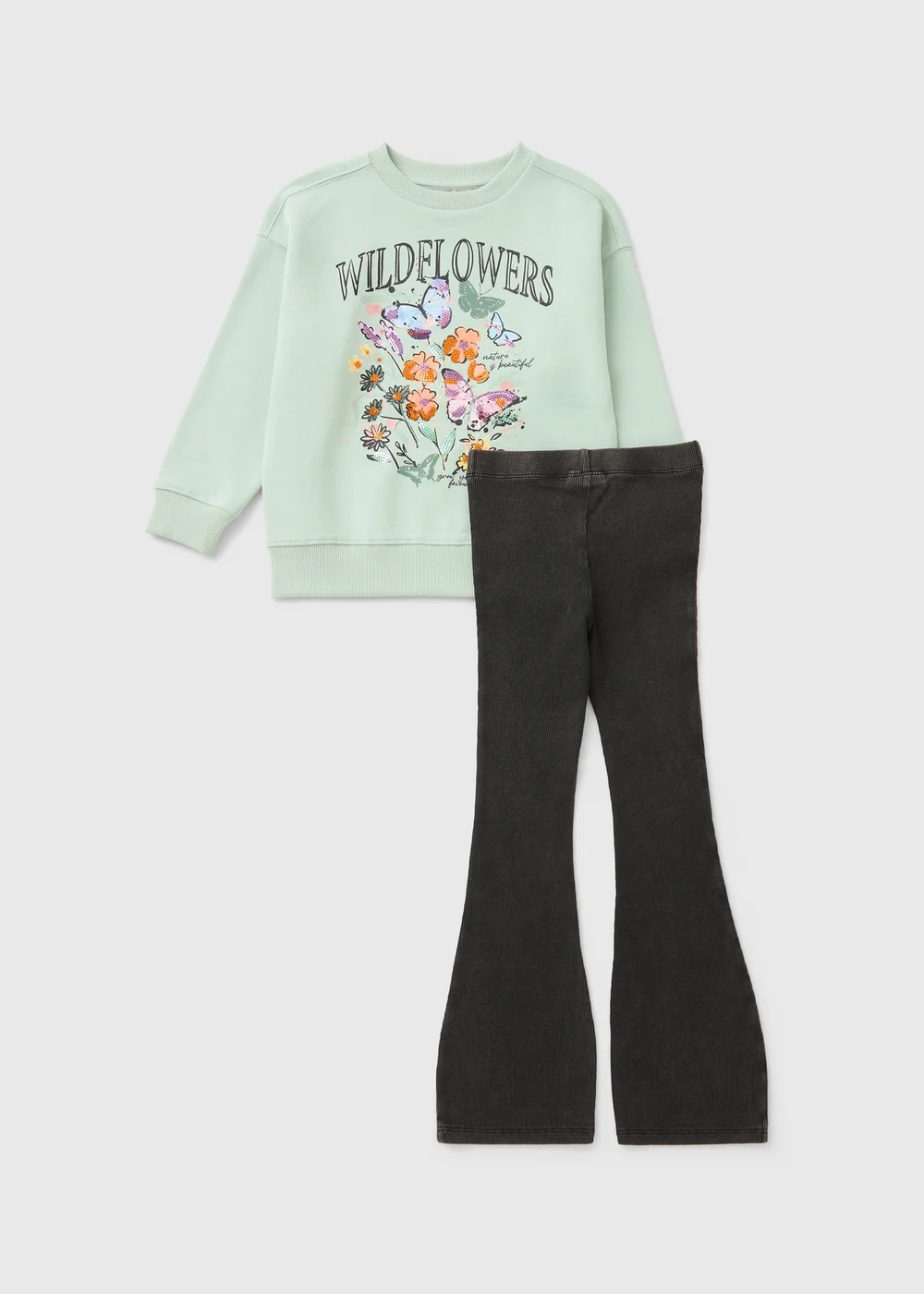Girls Sage Wildflower Sweatshirt & Legging Set (7-15yrs) - Age 7 Years Image 1