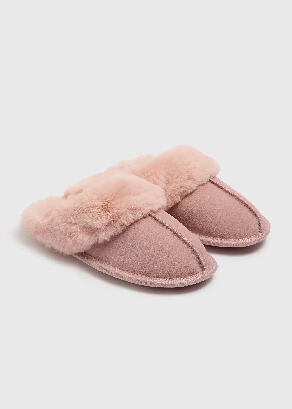 Pink Faux Suede Trim Mule Slippers - Small Image 1