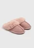 Pink Faux Suede Trim Mule Slippers - Small Image 1