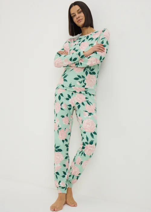 Green Iris Floral Cuffed Pyjama Set - Large Image 1