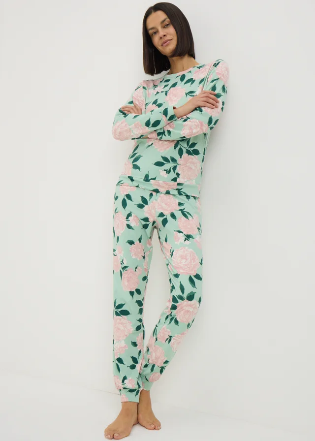 Green Iris Floral Cuffed Pyjama Set
