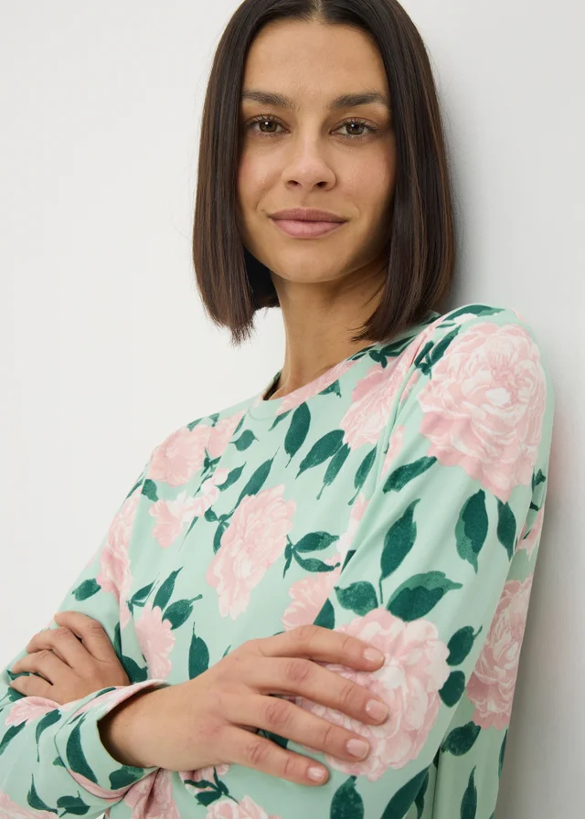 Green Iris Floral Cuffed Pyjama Set