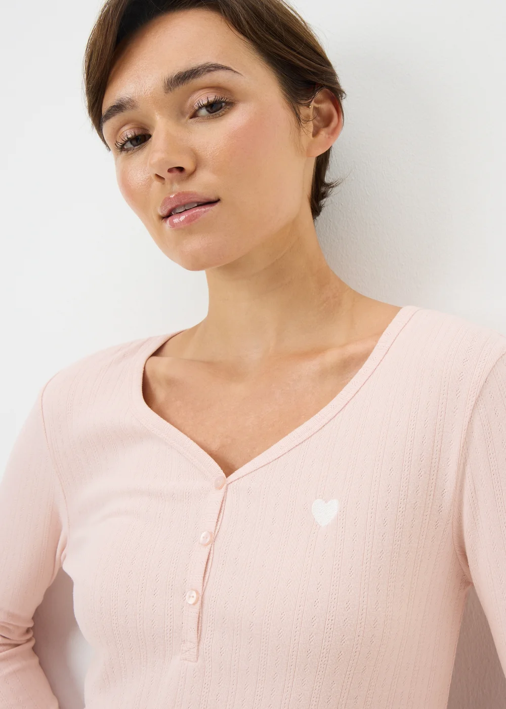 Pink Pointelle Henley Pyjama Top - Extra small Image 2