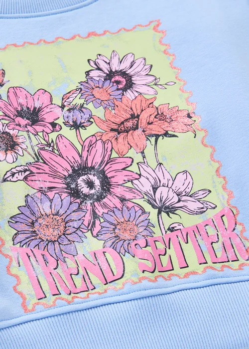 Girls Blue Floral Graphic Sweatshirt (7-15yrs) - 7 Yrs Image 2