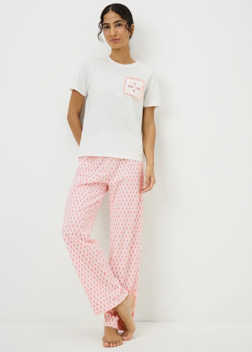 Pink Heart Wide Leg Pyjama Bottoms - Extra small Image 1