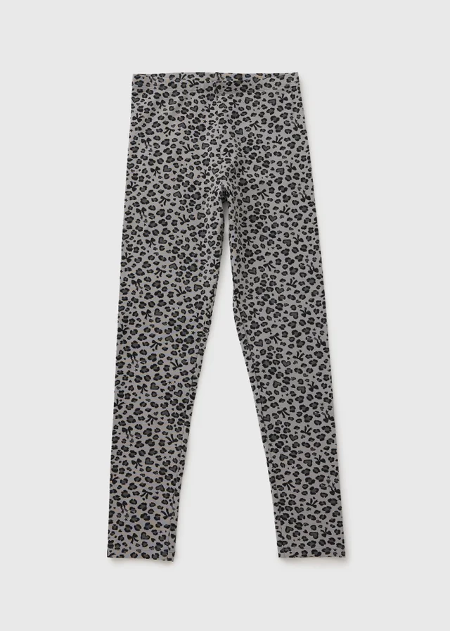 Girls Grey Leopard Leggings (7-15yrs)