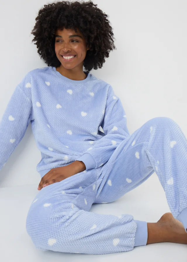 Blue Heart Textured Fleece Pyjama Set