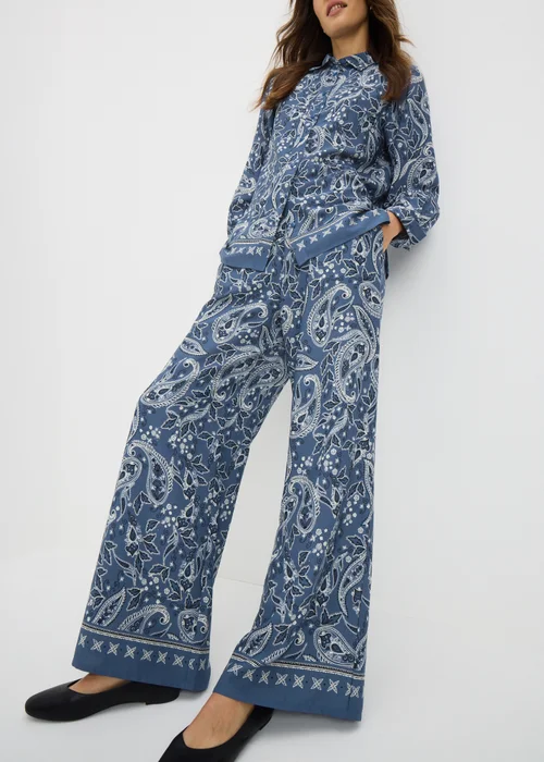Blue Paisley Wide Leg Co-Ord Trousers - Size 14 29 leg Image 3
