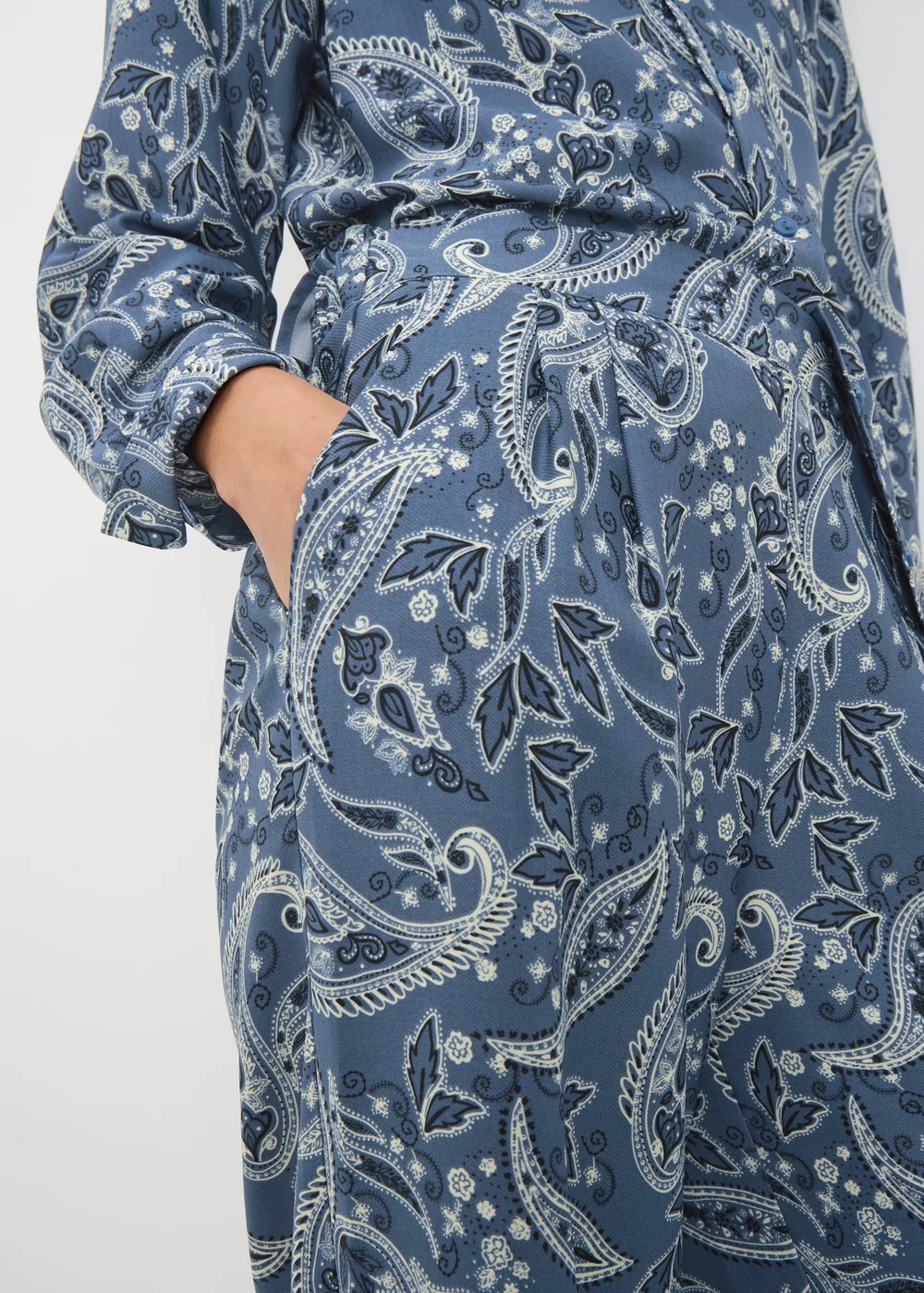 Blue Paisley Wide Leg Co-Ord Trousers - Size 14 29 leg Image 2