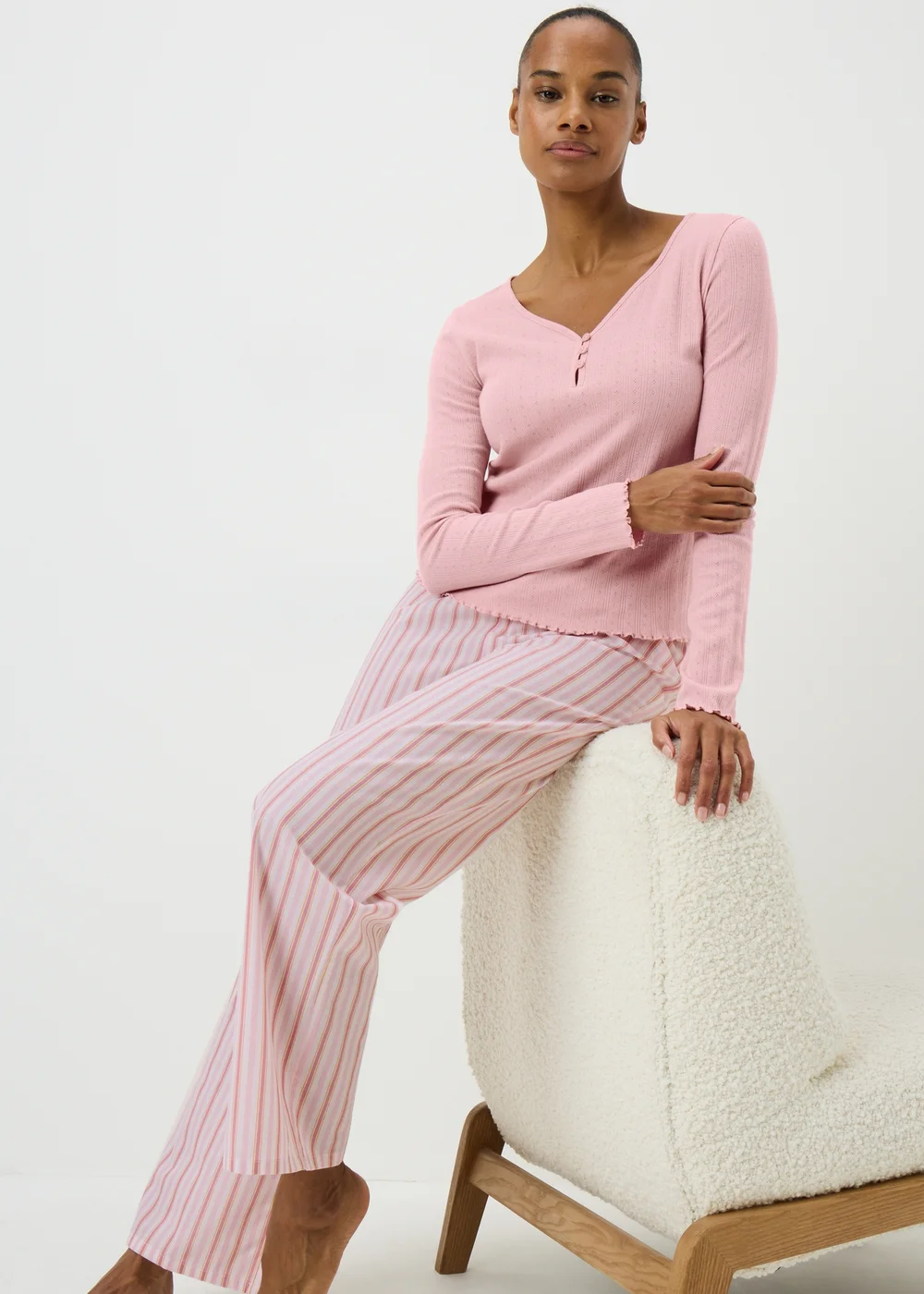 Pink Henley Stripe Pyjama Set - Extra small Image 1