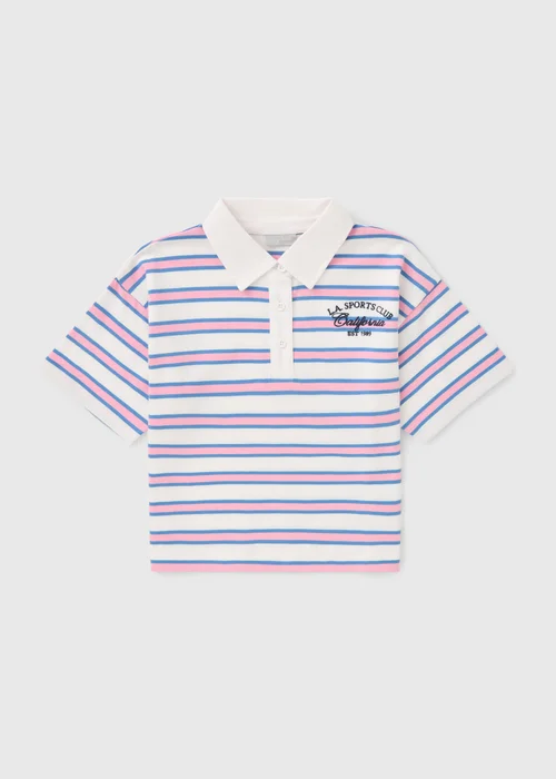 Girls Pink Stripe Polo Top (7-15yrs) - Age 9 Years Image 1