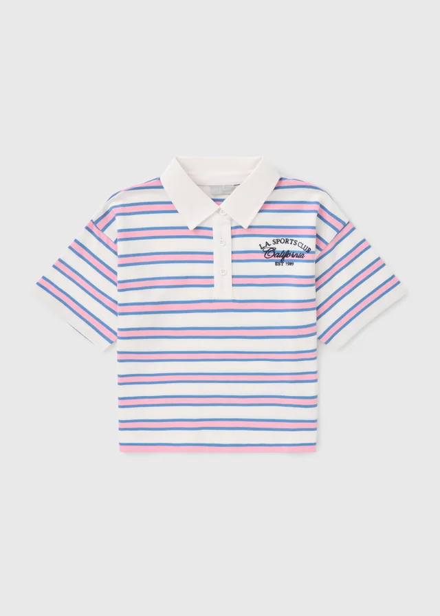 Girls Pink Stripe Polo Top (7-15yrs)