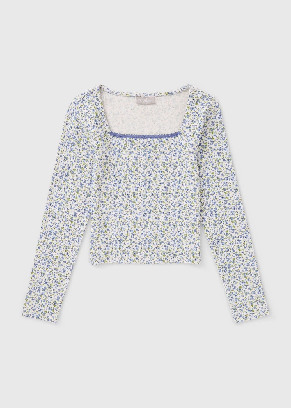 Girls Blue Ditsy Floral Top - Age 7 Years Image 1