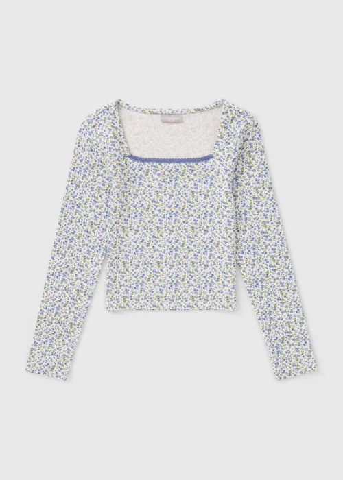 Girls Blue Ditsy Floral Top - Age 7 Years Image 1