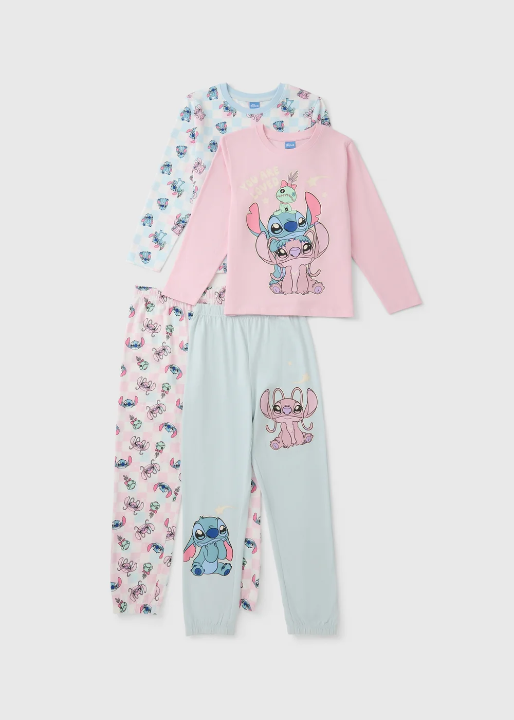 2 Pack Disney Girls Pink Stitch Pyjama Set (5-13yrs) - Age 5 Years Image 1