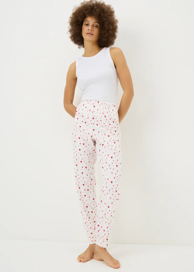 Cream Heart Fleece Pyjama Bottoms