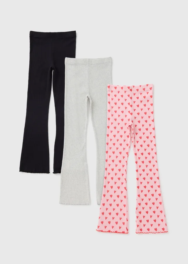 3 Pack Girls Multicoloured Ribbed Flares (7–15yrs)