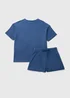 Blue Brushed Ribbed Short Pyjama Set - Extra small Image 3