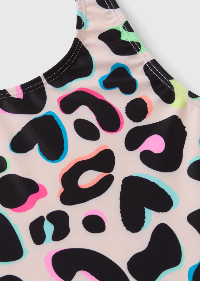 Girls Neon Leopard Print Swimming Costume (6-15yrs)