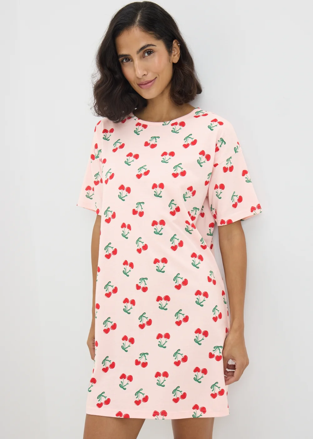 Pink Cherry Print T-Shirt Nightie - Extra small Image 1