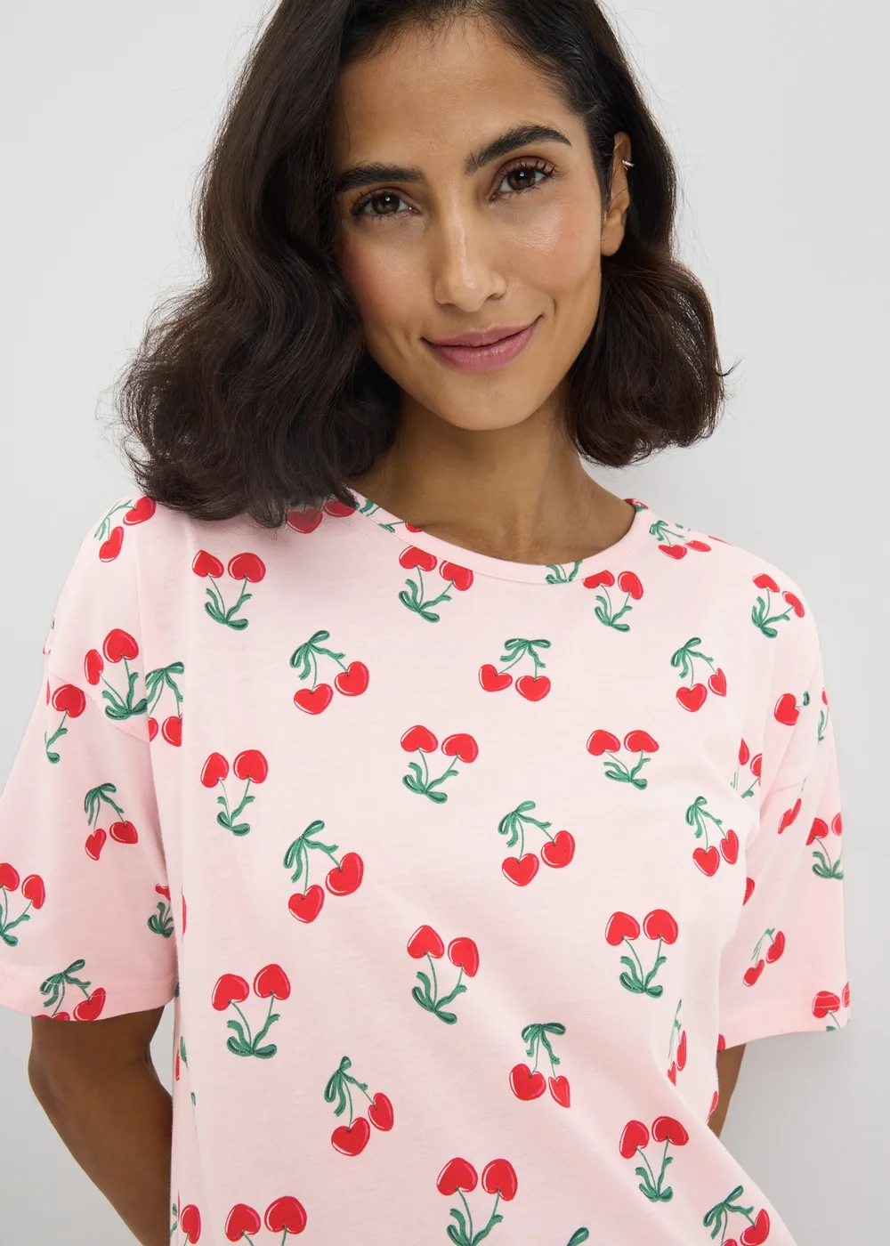 Pink Cherry Print T-Shirt Nightie - Extra small Image 2