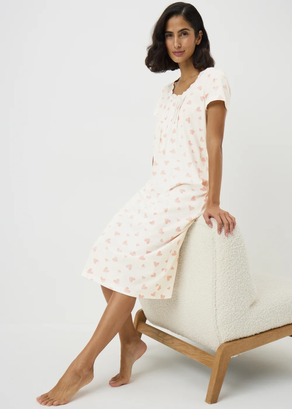 Cream Longline Heart Print Nightie - Extra small Image 1