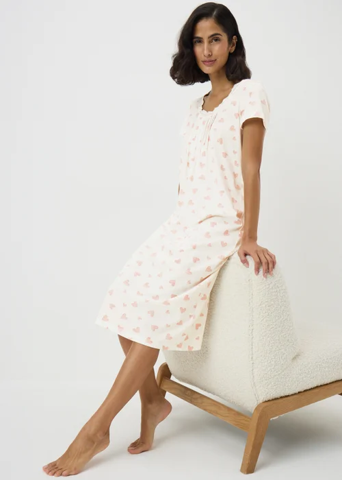 Cream Longline Heart Print Nightie - Extra small Image 1