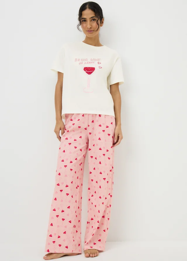 Pink Bring Wine Heart Pyjama Set