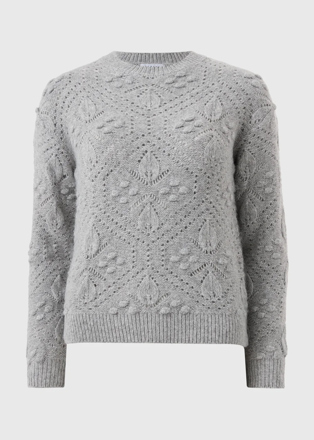 Grey Marl Bobble Stitch Cable Jumper - L Image 3