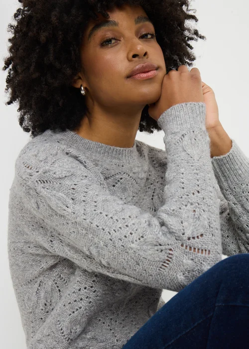 Grey Marl Bobble Stitch Cable Jumper - XL Image 2