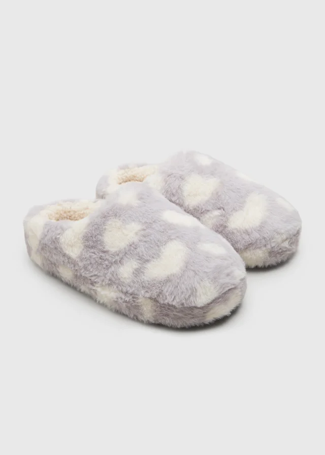 Grey Heart Mule Slippers