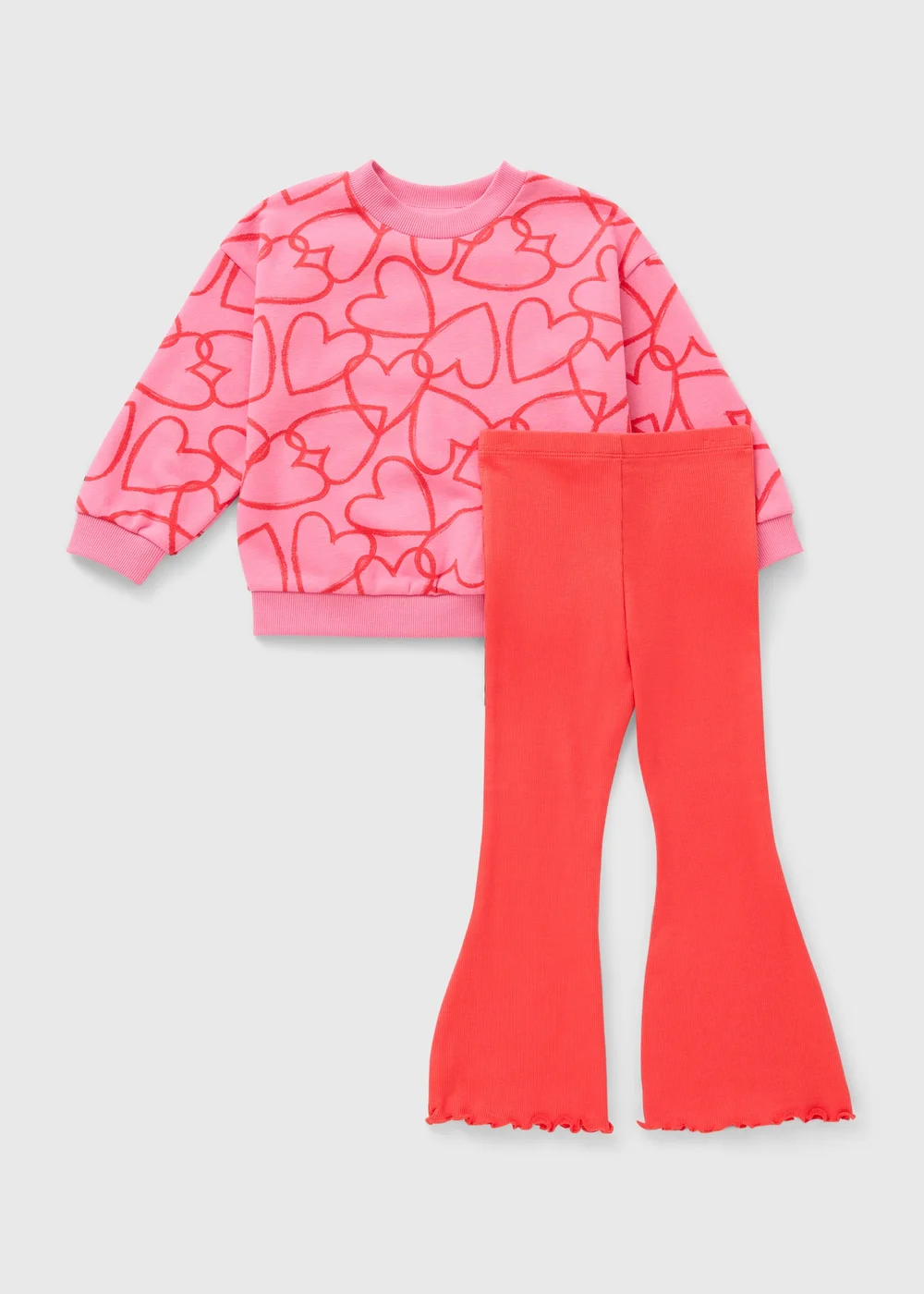 Girls Pink Heart Sweatshirt & Flare Legging Set (1-7 Years) - 1 to 1 half years Image 1