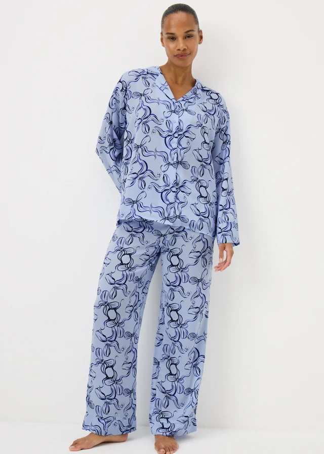 Blue Satin Bow Pyjamas