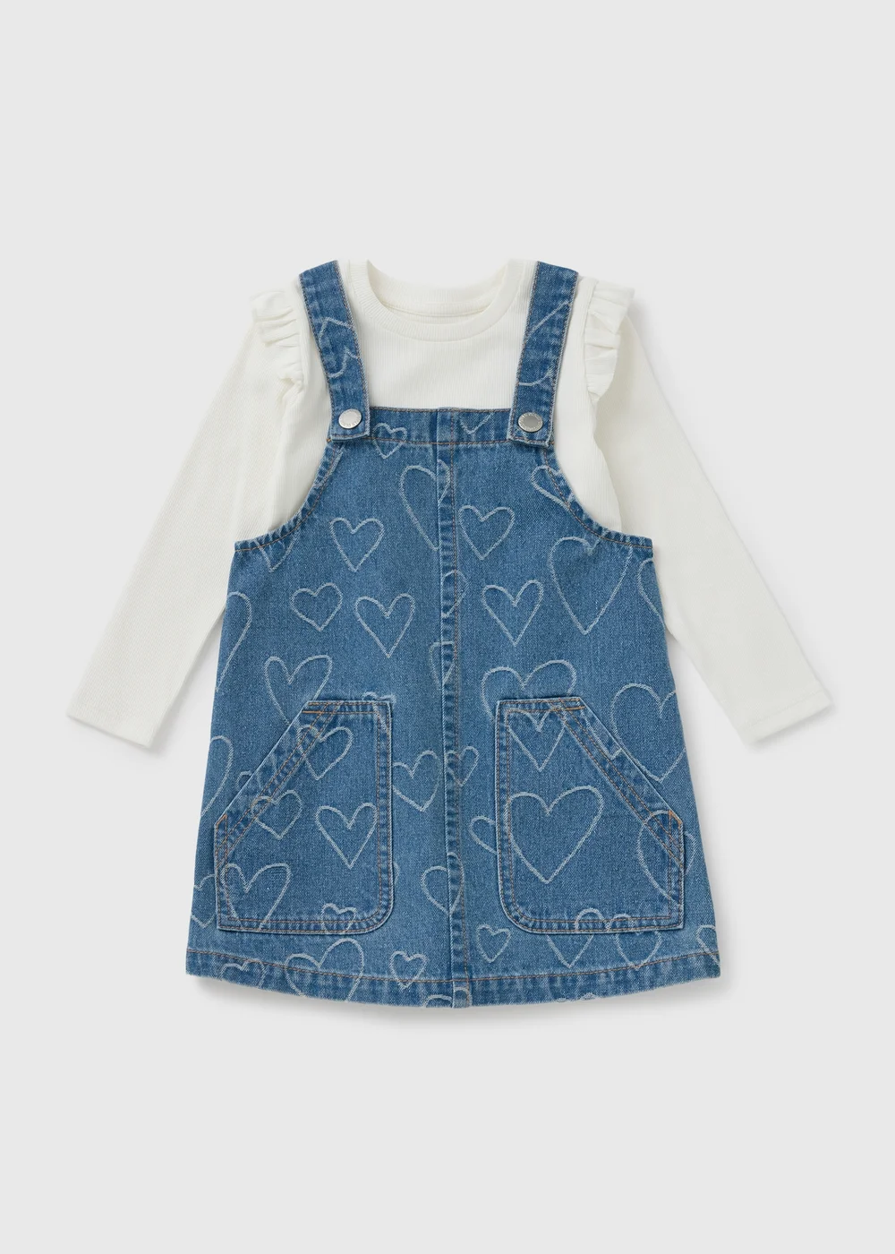 Girls Blue Heart Top & Pinafore Set (1-7yrs) - 1 to 1 half years Image 1