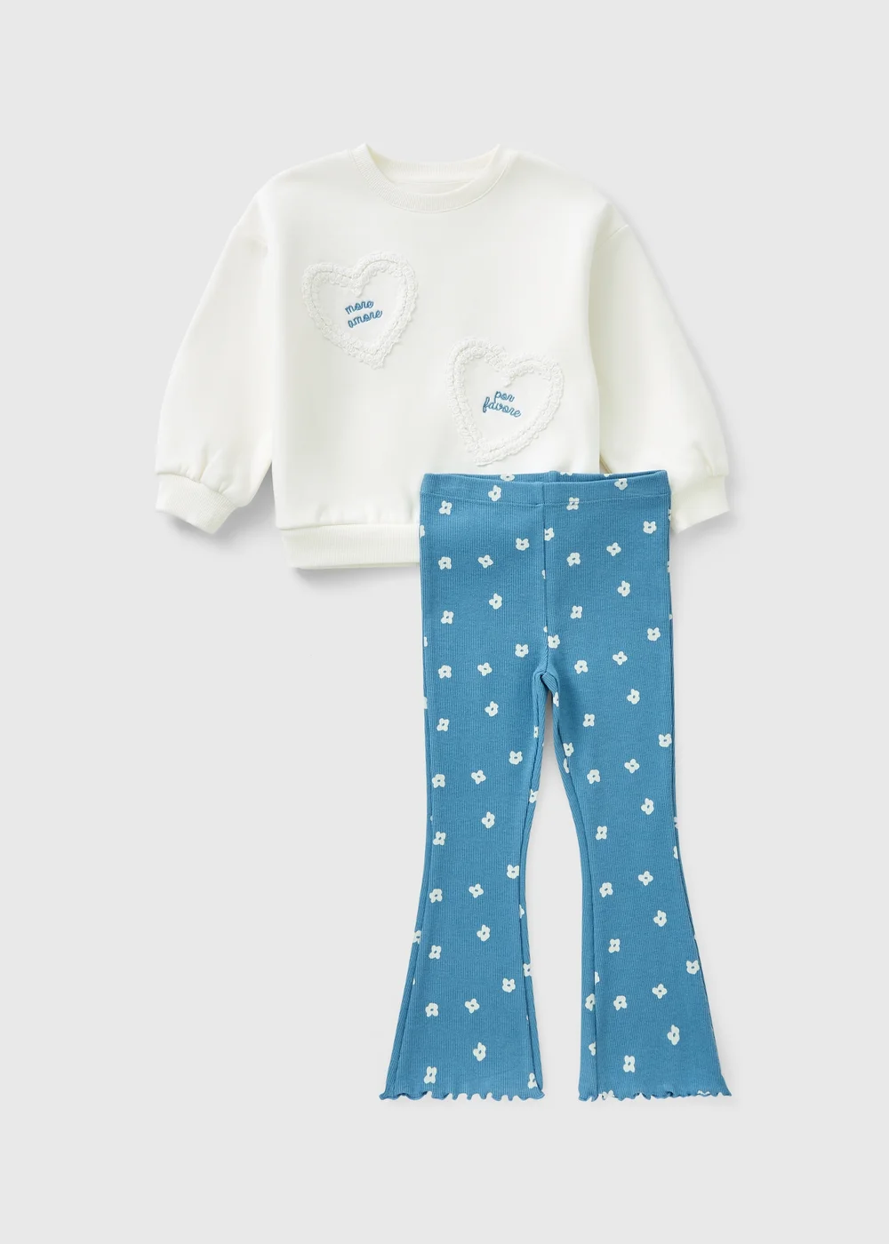 Girls Blue Lace Heart Sweatshirt & Flare Set (1-7yrs) - Age 2 - 3 Years Image 1