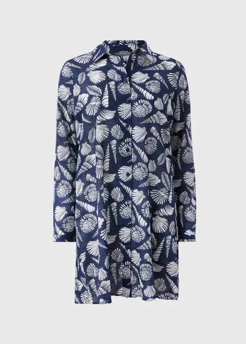 Navy Shell Print Beach Shirt - Medium Image 3