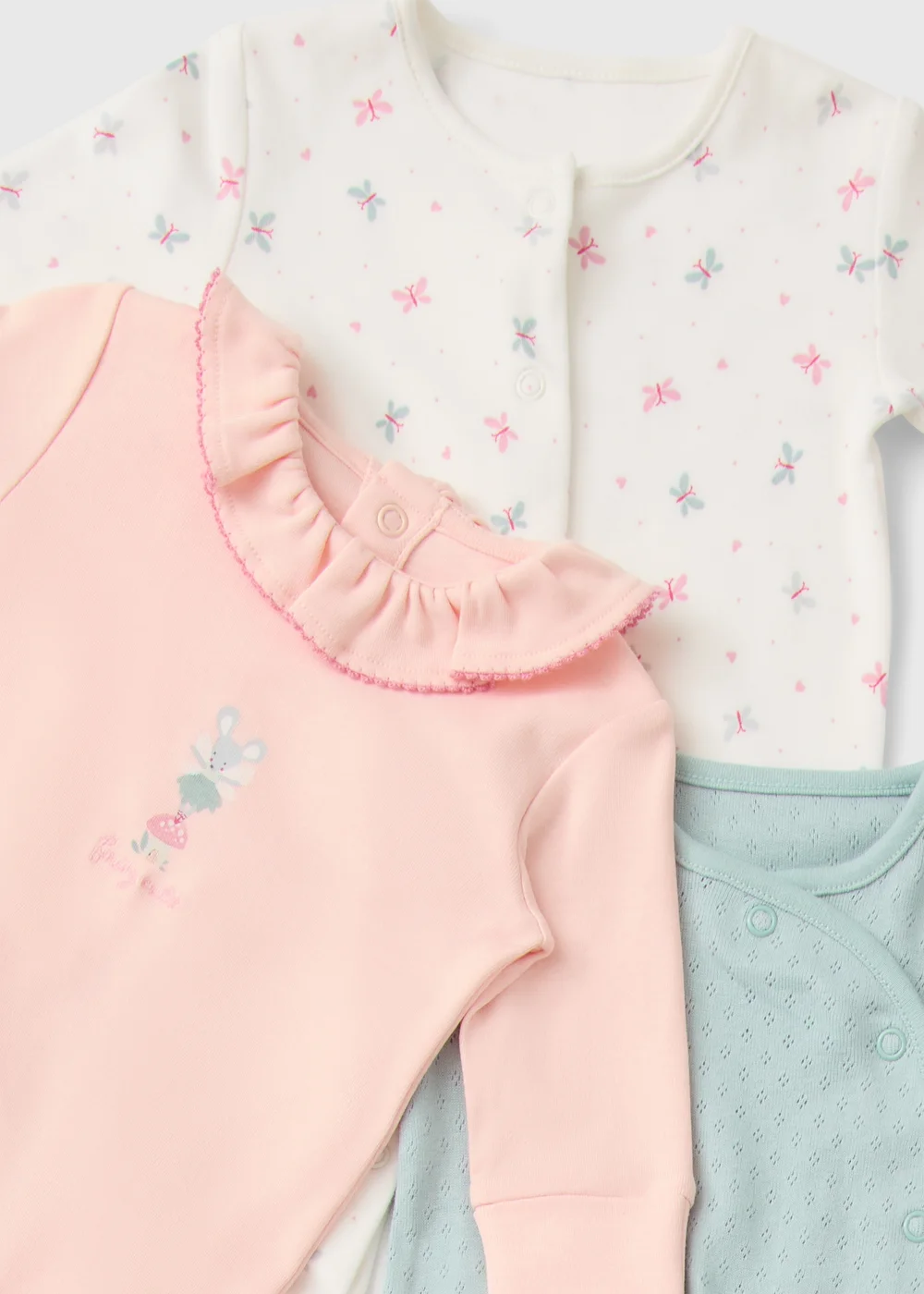 3 Pack Baby Multicolour Mouse Sleepsuits (Newborn-12mths) - First Size Image 2