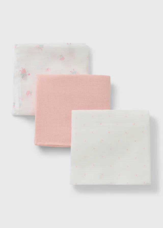 3 Pack Baby Pink Mouse Muslin Cloths
