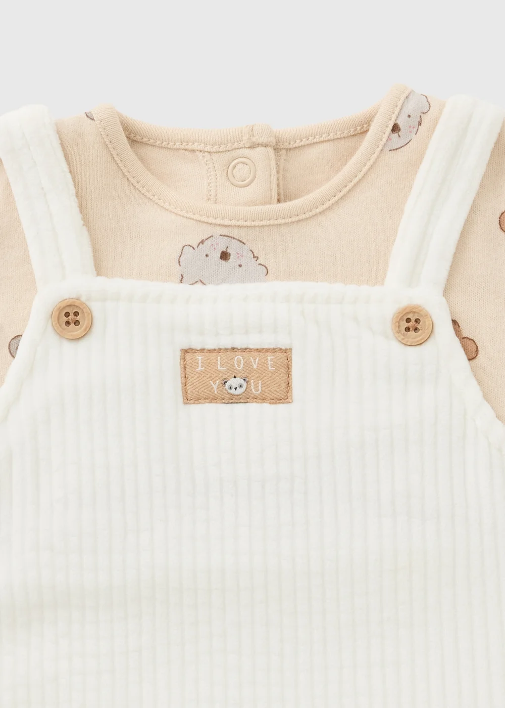 Baby Beige Bear Top & Dungaree Set (Newborn-12mths) - First Size Image 2