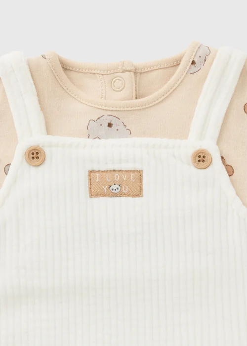 Baby Beige Bear Top & Dungaree Set (Newborn-12mths) - First Size Image 2