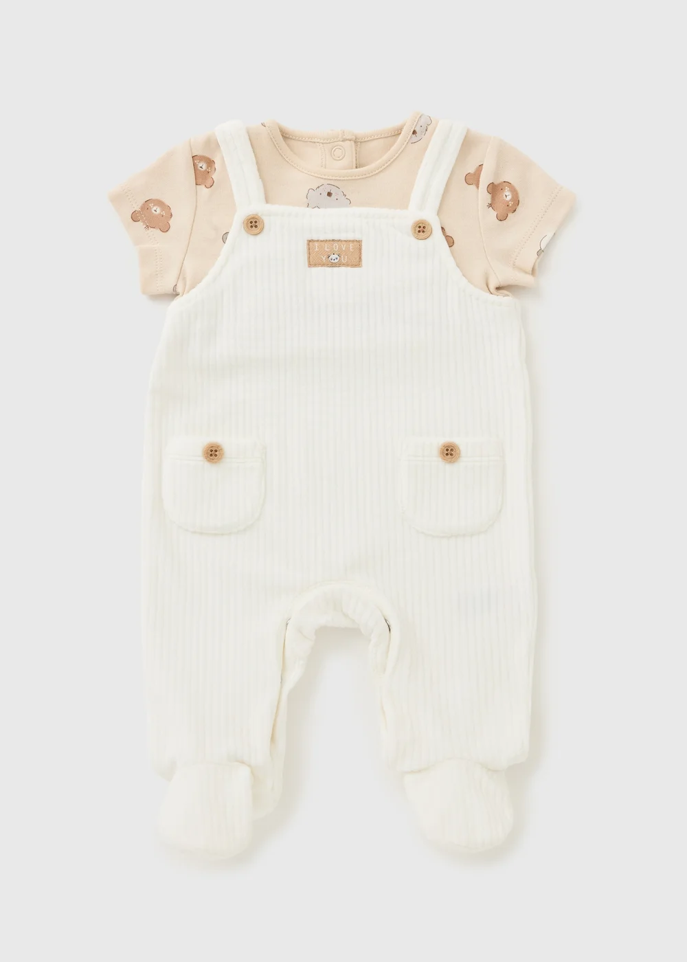 Baby Beige Bear Top & Dungaree Set (Newborn-12mths) - First Size Image 1