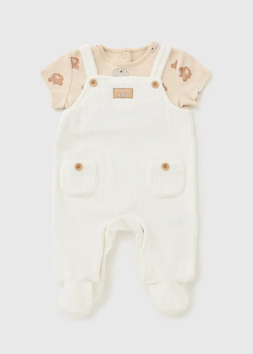 Baby Beige Bear Top & Dungaree Set (Newborn-12mths) - First Size Image 1