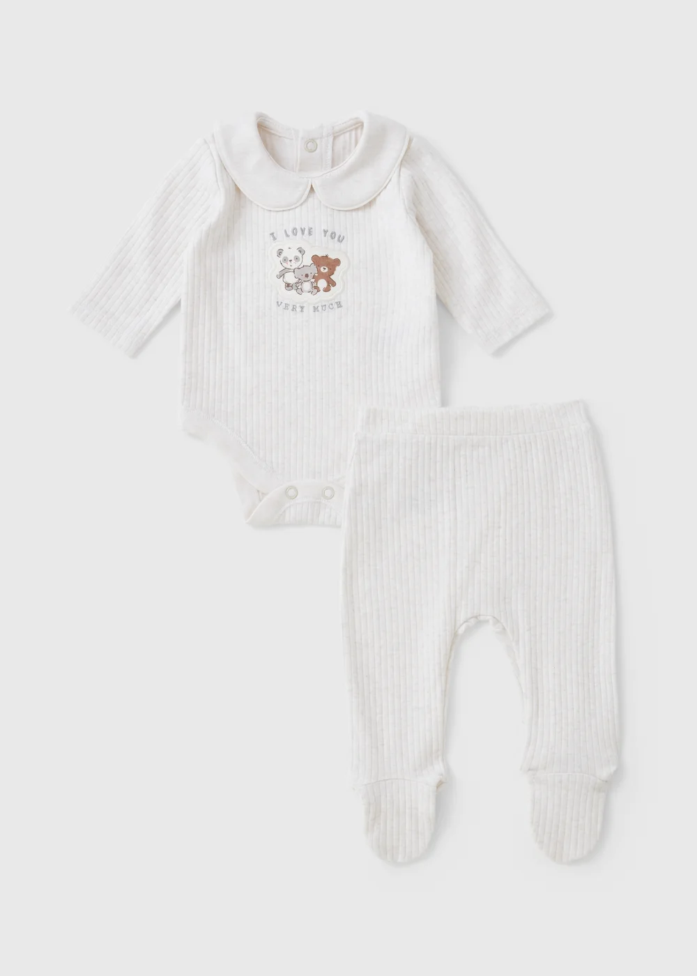2 Piece Baby Grey Bear Ribbed Top & Legging Set (Newborn-12mths) - First Size Image 1