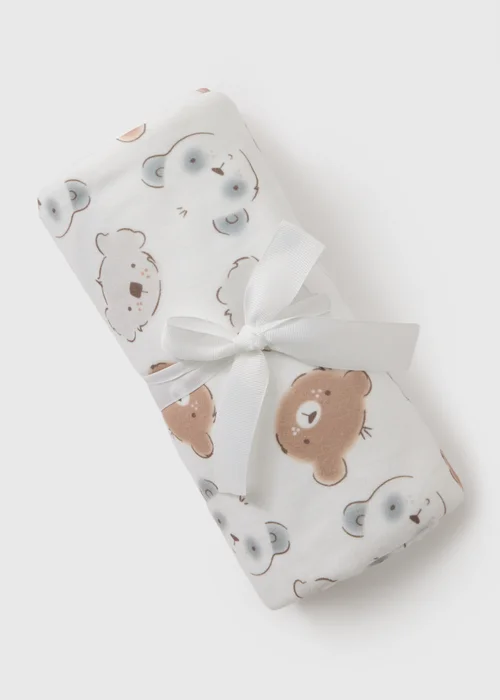 Baby White Bear Print Blanket - One Size Image 1